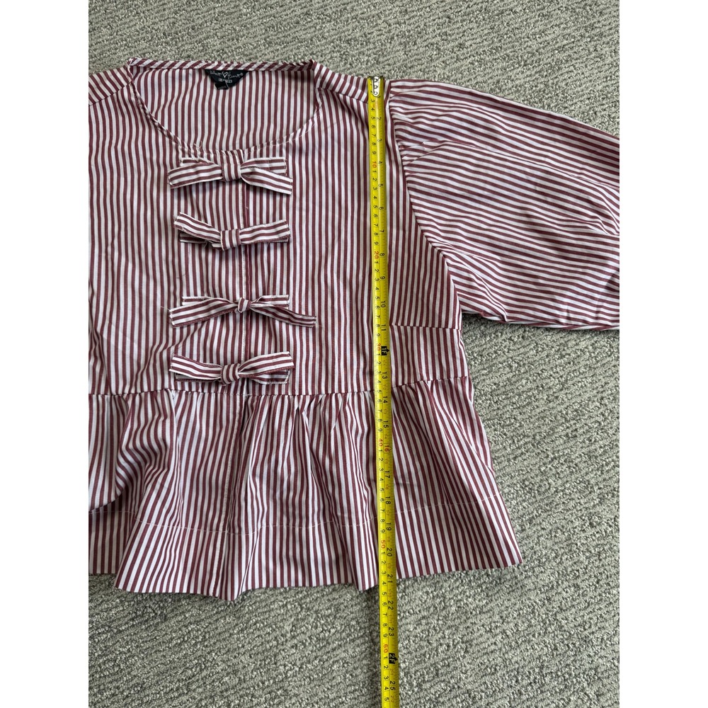 Velvet Heart Los Angeles Striped Bow Peplum Top Burgundy White Cotton Large - Picture 6 of 8